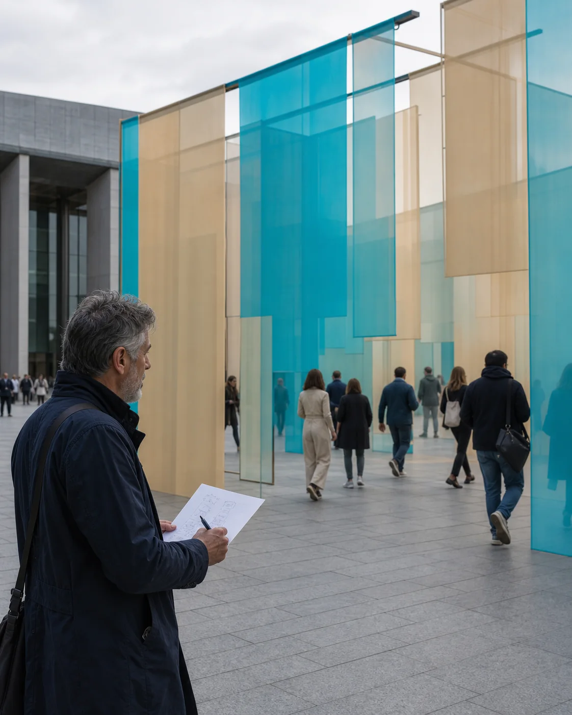 Strategist observing audience response to an urban campaign installation